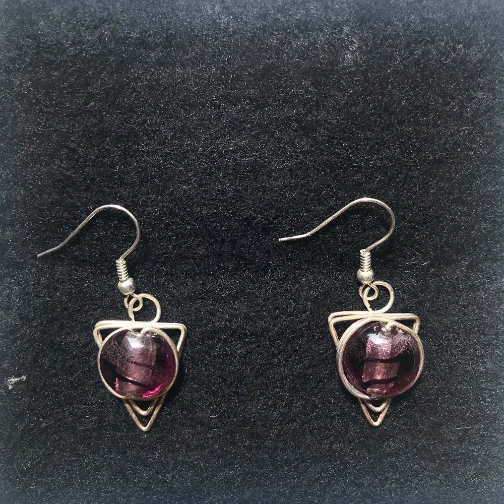 Purple Triangle Drop Earrings